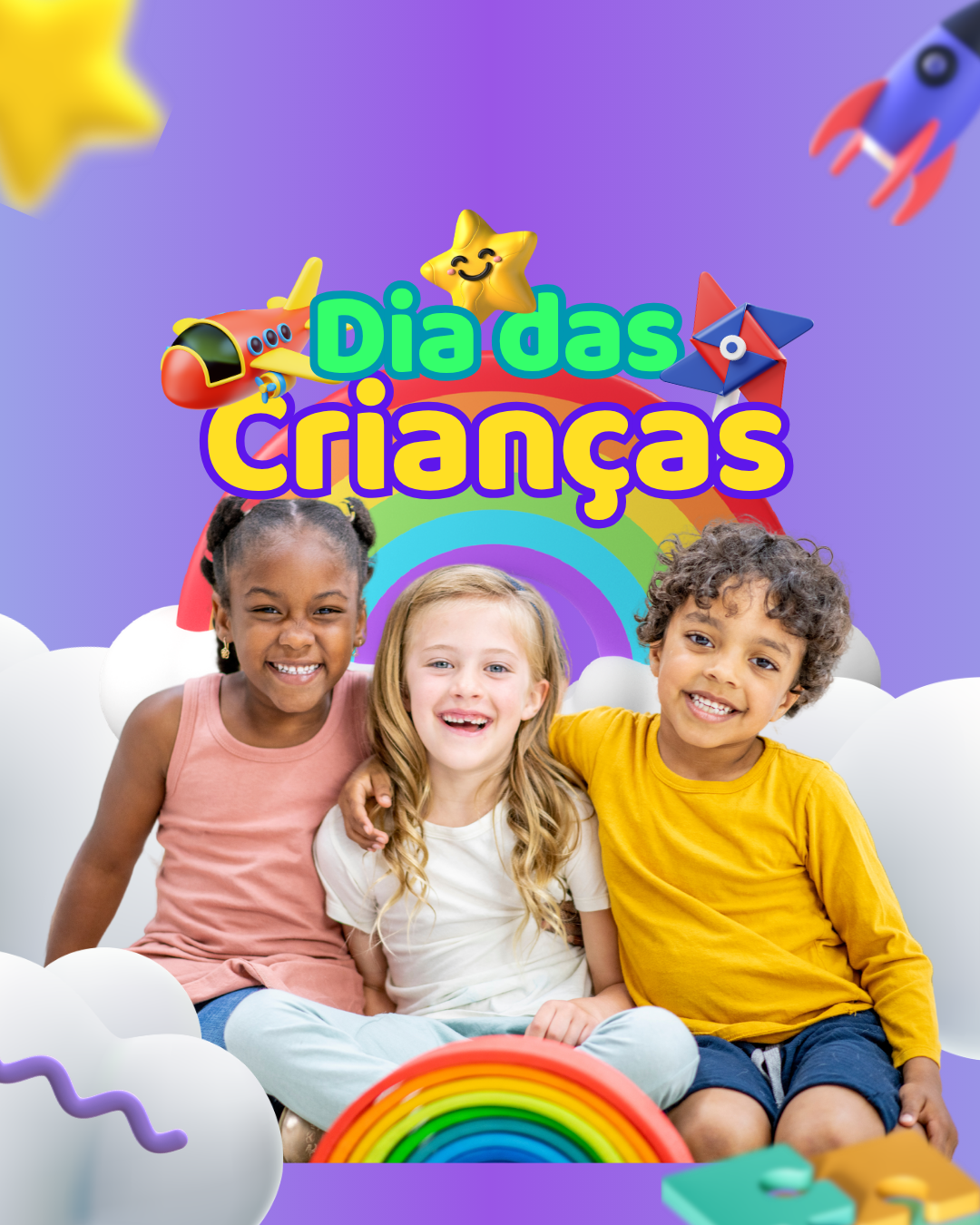 Pacote Dia das Crianças com arte colorida e clima lúdico