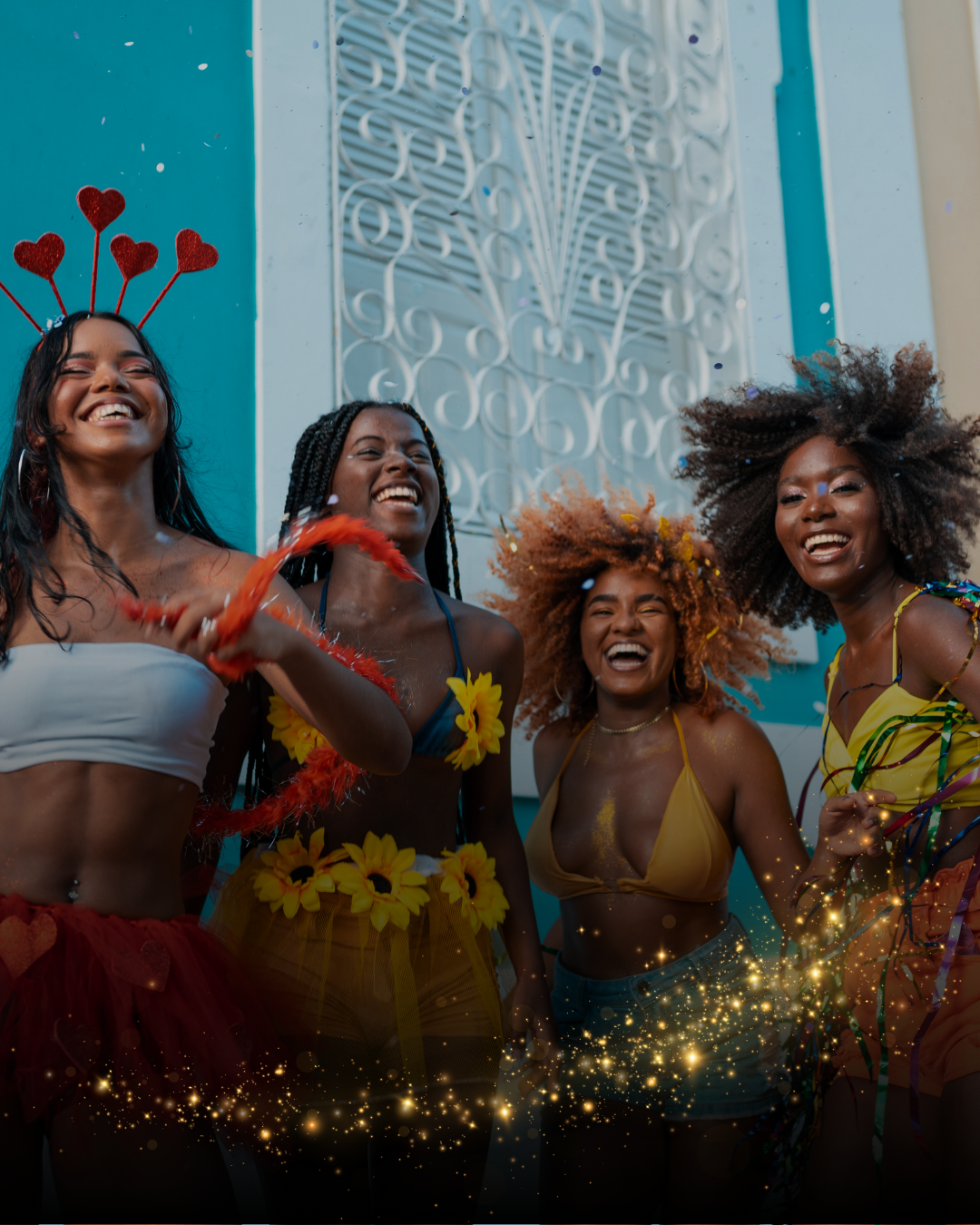 Pacote de Carnaval com grupo celebrando em clima festivo
